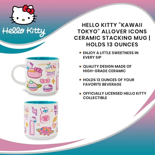 Vista 7 de Sanrio Hello Kitty "Kawaii Tokyo" Allover Icons - Taza de café grande para café expreso, cafeína, bebidas, artículos esenciales para el hogar