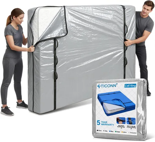 Vista 24 de TICONN Bolsas para colchón para mudanza, bolsa de almacenamiento de servicio pesado para colchón Full XL con asa perimetral y hebillas ajustables