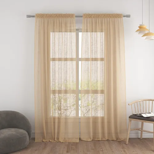 Vista 96 de UPOPO Paneles de Cortina Beige Pequeños Cortinas Transparentes de Gasa de 16 Pulgadas de Largo Cortinas de Cocina de Voile con Textura de Lino