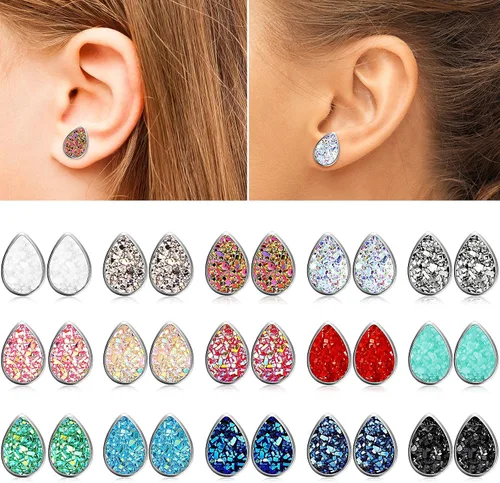 Vista 2 de 15 pares de pendientes de imitación Druzy con purpurina bohemia para mujer