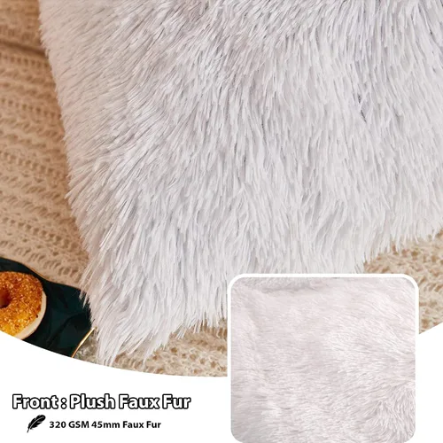 Vista 3 de LIFEREVO - Juego de 2 fundas de cojín decorativo de pelo sintético y terciopelo suave Blanco