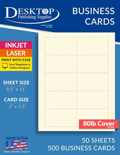 Vista 4 de Tarjetas de visita pesadas de 80 libras color blanco hueso/crema - láser e inyección de tinta (20 hojas / 200 tarjetas de visita)