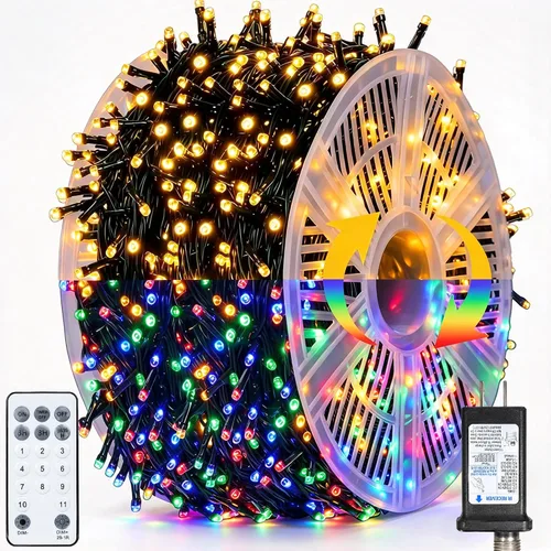 Vista 10 de Luces de Navidad, 1000 luces LED de 328 pies para árbol de Navidad enchufables con 8 modos, control remoto, tira de luces de Navidad impermeables