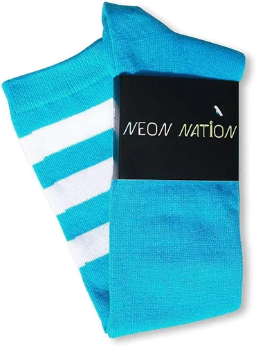 Vista 2 de NEON NATION Calcetines unisex hasta la rodilla con varias rayas de colores, ligeros y transpirables