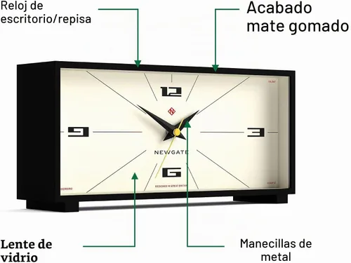 Vista 5 de NEWGATE® Thunderbird - Reloj de escritorio Diseño rectangular contemporáneo retro Negro Estilo moderno de mediados de siglo para escritorio