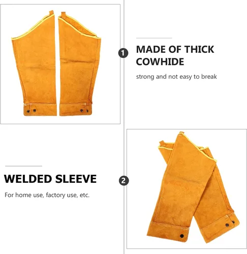Vista 3 de HOMSFOU Heat Resistant Cowhide Leather Arm Sleeves Welding Protective Oversleeves for Work Safety 1 Pair