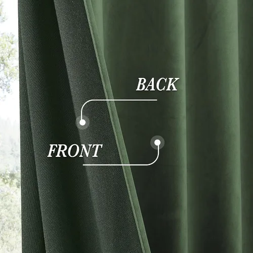 Vista 5 de RYB HOME Cortinas elegantes de terciopelo verde de 63 pulgadas de largo, bloqueo de luz, aislamiento térmico, elegantes cortinas de terciopelo