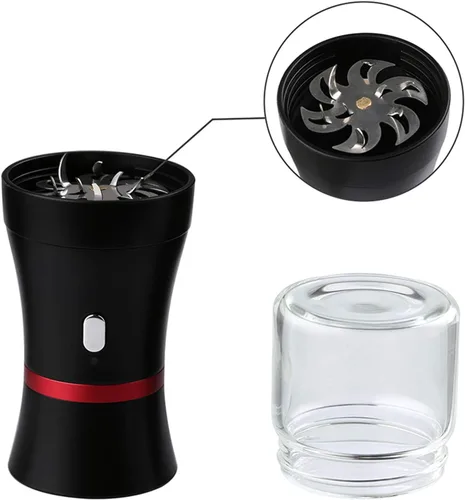 Vista 3 de Molinillo eléctrico de hierbas para especias, recargable por USB, 2 cámaras de hierbas de vidrio de 1.7 oz - Mini portátil (negro)