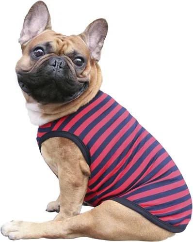 Vista 48 de iChoue - Camisetas de rayas de algodón 100% transpirable para Bulldog francés, chaleco de Halloween para perros medianos, camisetas Frenchie Pug