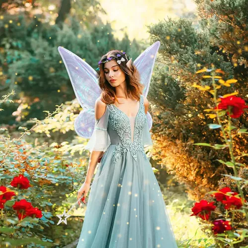 Vista 6 de 7PCS Fairy Wings Dress Up,Sparkling Sheer Wings Butterfly Fairy Halloween Costume Angel Wings for Kids Girls Women