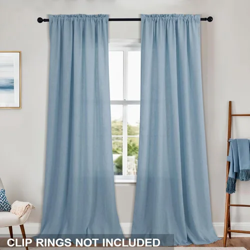 Vista 137 de KOUFALL Juego de 2 cortinas de puerta francesa, cortinas de lino para puerta/ventana, cortina transparente boho para cristal lateral delantero