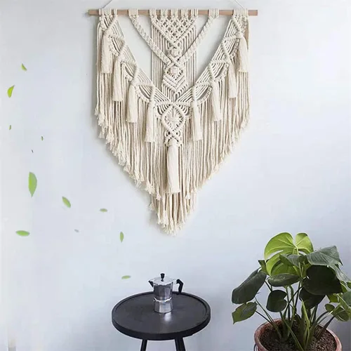 Vista 5 de BMIDRUT Tapiz colgante de macramé tejido bohemio, arte de pared hecho a mano, tapiz de macramé para decoración de pared del hogar, frontón de pared