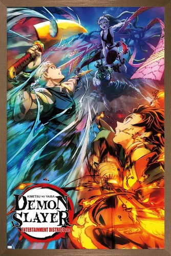 Vista 12 de Trends International Demon Slayer - Póster de pared Key Visual 2, 22.375 x 34 pulgadas, versión enmarcada de madera de granero Versión enmarcada