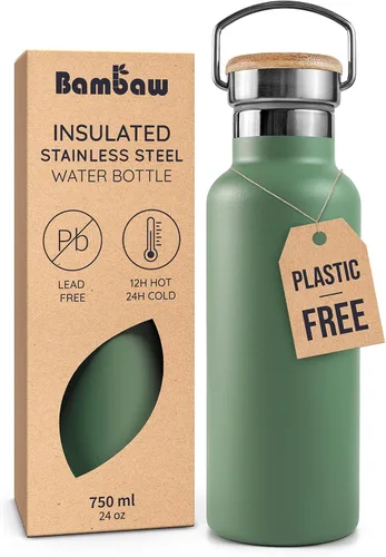 Vista 40 de Bambaw Botella de agua de acero inoxidable de 12 onzas, azul Egeo, 350 ml, de doble pared aislada, a prueba de fugas, apta para lavavajillas, sin