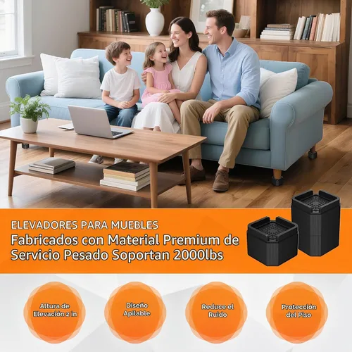Vista 4 de Paquete de 4 elevadores de muebles ajustables de 2 pulgadas Negro-4 Pack