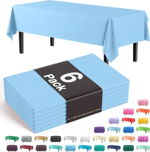 Vista 28 de Party Solids Paquete de 6 manteles de plástico prémium de 54 pulgadas x 108 pulgadas. Cubierta de mesa rectangular de plástico - Aqua
