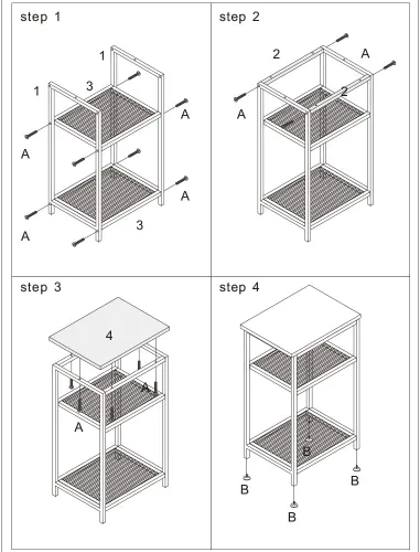 Vista 7 de Mesa auxiliar con estantes de malla de 2 niveles, estantes abiertos, mesa auxiliar pequeña, mesita de noche con aspecto de madera industrial