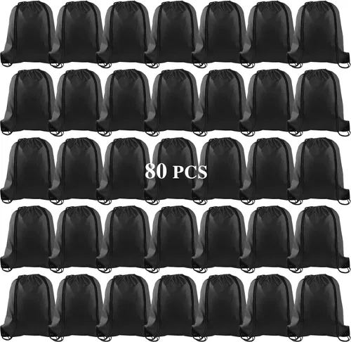 Vista 51 de KUUQA Mochila con cordón a granel, bolsas de almacenamiento para deporte, gimnasio, viajes, Negro, Viajar