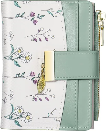 Vista 11 de Avando Carteras para mujer - Bloqueo RFID, de piel sintética suave, plegable, con cremallera, bolsillo con cremallera, cartera pequeña con flores