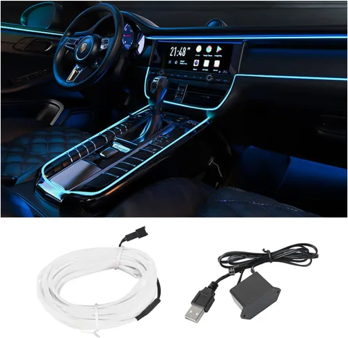 Vista 20 de Tira de luces LED de cable EL, tira de luz de neón automática USB de 10 pies/3M con borde de costura, kits de iluminación ambiental