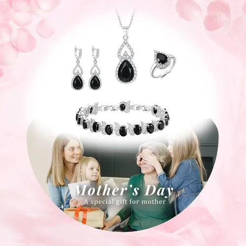 Vista 6 de EleQueen Jewelry Set for Women, Teardrop Cubic Zirconia Necklace Open Ring Earrings Bracelet Sets, WeddingAnniversaryValentine's DayMother's Day
