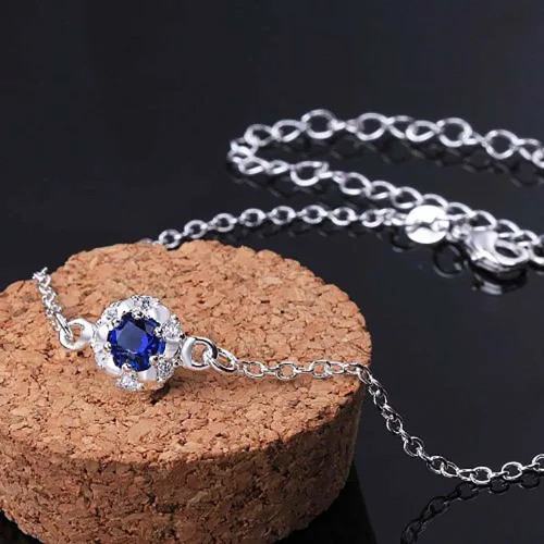 Vista 4 de Elegante tobillera azul de plata de ley 925, cadena de pie, Plata de ley Cristal Diamante de imitación