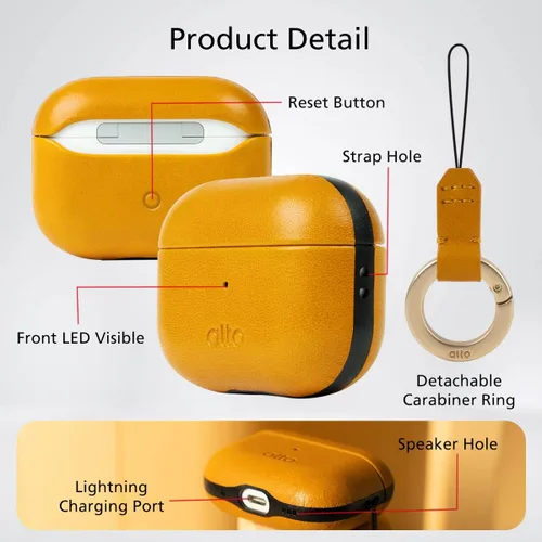 Vista 5 de alto Funda de Cuero Italiano Compatible con AirPods Pro 2ª Generación 2022 Mujeres Hombres Carcasa Rígida Protectora Soporta Carga Inalámbrica LED