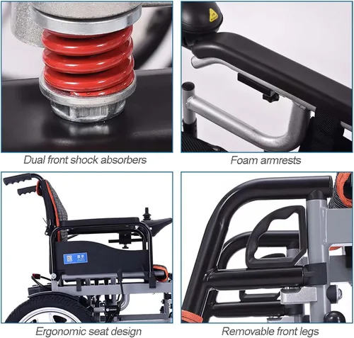 Vista 7 de Silla de ruedas eléctrica para adultos, sillas de ruedas motorizadas plegables todo terreno con reposabrazos abatible, palanca de mando de 360°, 12A