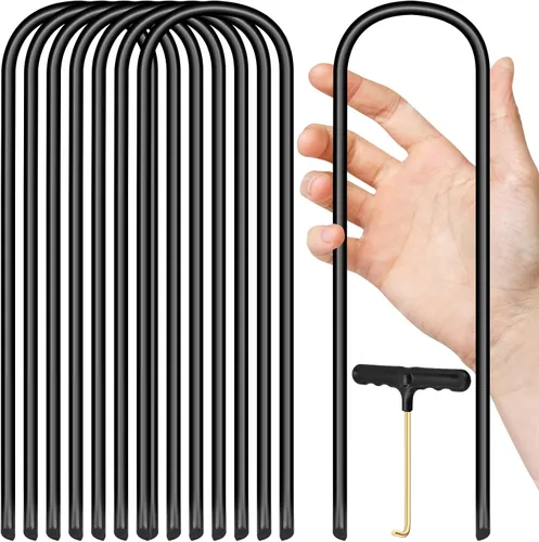Vista 8 de Estacas para trampolín en forma de U, de metal resistente de 12 pulgadas, estacas de viento para metas de fútbol, tiendas de campaña, decoración