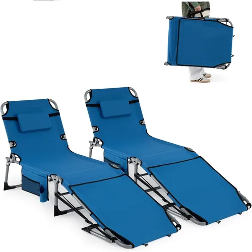 Vista 20 de Goplus Silla de bronceado con agujeros para brazos faciales, silla portátil para tomar el sol con respaldo de 4 niveles y almohada para la cabeza