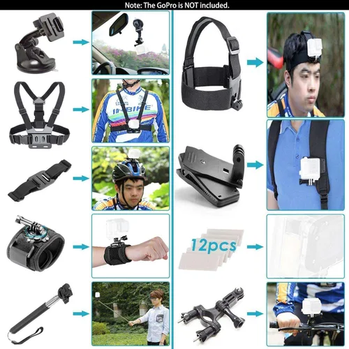Vista 2 de Navitech Kit combinado de accesorios para cámara de acción 50 en 1 con funda EVA, compatible con cámara de acción Surfola SF530 4K