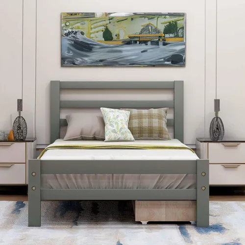 Vista 6 de Base de cama con 2 cajones, base de cama moderna de plataforma de madera con cabecero para niños, adolescentes y adultos, base de colchón Camas, sin