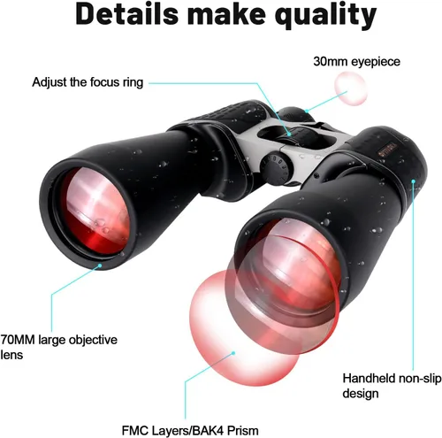 Vista 5 de 20 x 70 prismáticos para adultos de alta potencia para observación de aves, caza y viajes con lente BAK4, el kit también incluye binoculares