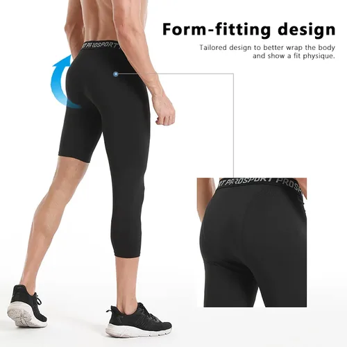 Vista 44 de Pantalones de compresión para hombre, mallas de compresión de una pierna para baloncesto, capri 3/4, leggings atléticos, capa base de secado fresco
