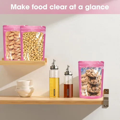 Vista 6 de 100 bolsas de Mylar a prueba de olores, bolsa de embalaje resellable con ventana transparente para almacenamiento de alimentos, bolsas de pie