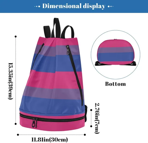 Vista 3 de innewgogo Mochila con cordón bisexual con bandera del orgullo bi para mujeres y hombres, bolsa de gimnasio deportiva con compartimentos húmedos