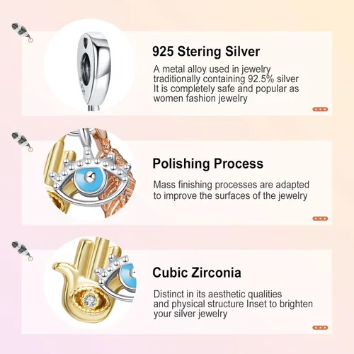 Vista 4 de Annmors Dijes familiares de joyería para mujer, plata de ley 925, colgante con circonita cúbica, cuentas de joyería para niñas, regalos de bricolaje