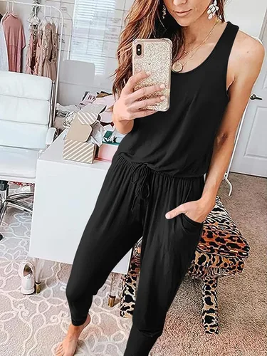 Vista 5 de ANRABESS - Jumper de verano para mujer estilo casual sin mangas cintura elástica con bolsillos
