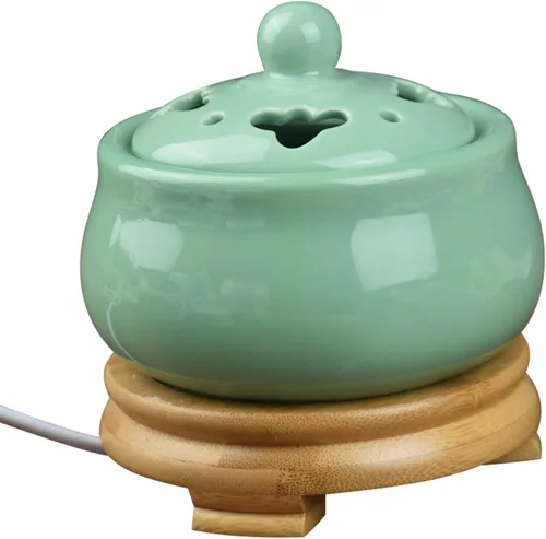 Vista 8 de Quemador de incienso eléctrico con temporizador, quemador de fragancia de cerámica de temperatura ajustable, difusor de aceite perfumado de resina