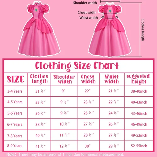 Vista 5 de ICECUTE Vestidos de princesa melocotón para niñas, disfraz de princesa melocotón margarita, disfraces de Halloween con accesorios