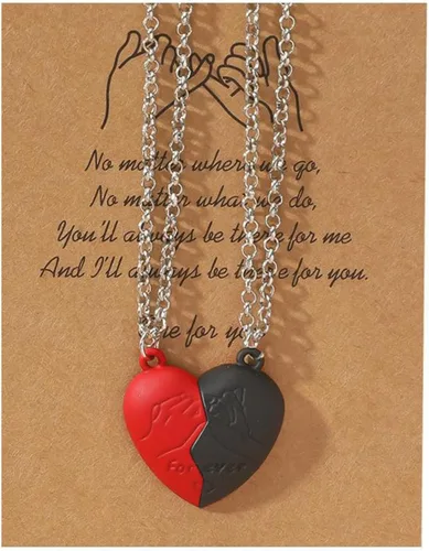 Vista 2 de Juego de 2 collares magnéticos con dije de corazón y fantasma, para mujeres y hombres, mejor amigo, esmalte de atracción mutua, collar a juego
