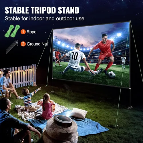 Vista 14 de VEVOR Pantalla de cine para exteriores con soporte, pantalla de película portátil de 150 pulgadas, pantalla de proyector de gran angular HD 16:9
