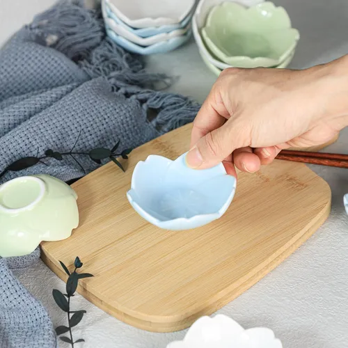 Vista 5 de WAIT FLY Hermosos platos de cerámica con forma de Sakura de 3 pulgadas, soportes para bolsas de té, platillo de ketchup / platos