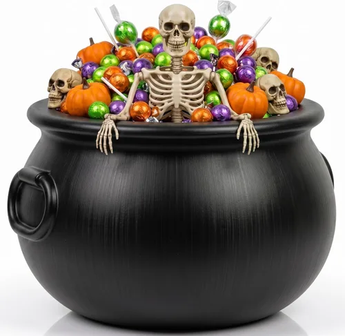 Vista 14 de PMU 2 piezas de caldero de Halloween – 10 pulgadas, 8 pulgadas, cuenco de caldero de plástico de bruja negro, para decoración de Halloween