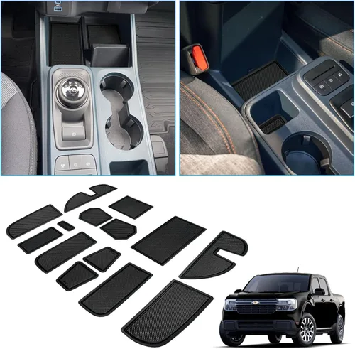 Vista 2 de BIXUAN Para 2024 2023 2022 Frod Maverick (P758) Pickup Truck Cup Holder Inserts Center Console Liner Alfombrillas antideslizantes Forros para Negro