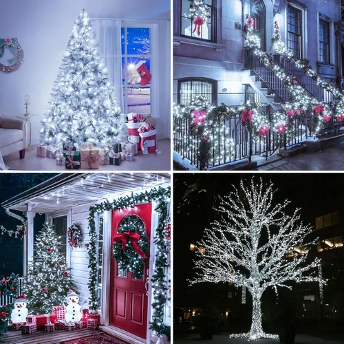 Vista 7 de Luces de Navidad parpadeantes, 600 luces LED de 206 pies para exteriores, impermeables IP65, 8 modos, funciones de temporización y memoria