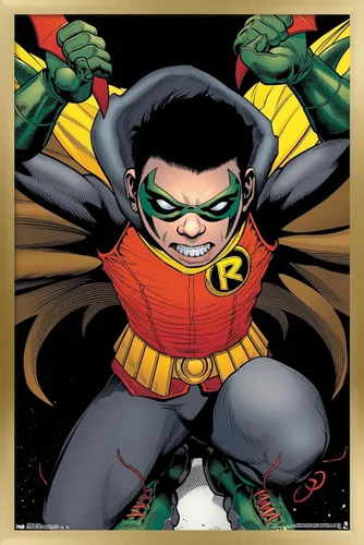 Vista 17 de Trends International DC Comics - Póster de pared de Robin - Damian Wayne, 14.725 x 22.375 pulgadas, versión enmarcada de madera de granero