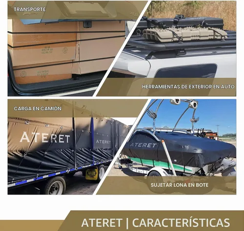 Vista 4 de ATERET Cuerdas elásticas de goma con ganchos I de 9 pulgadas, 14 pulgadas de estiramiento máximo, correas de amarre negras resistentes