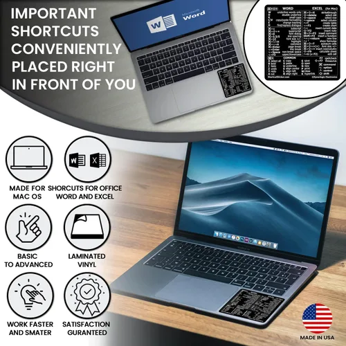 Vista 2 de Synerlogic Pegatina para hoja de trucos de accesos directos de Word y Excel para Mac Adhesivos de acceso directo de teclado de referencia rápida