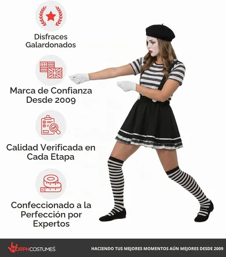 Vista 5 de fun shack Disfraz de Mime para mujer, circo, disfraces de Halloween